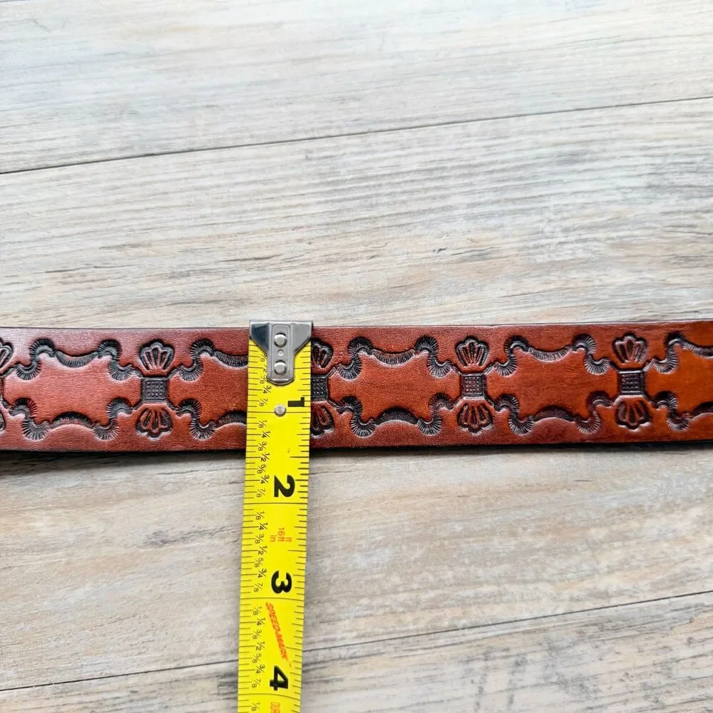 Vintage Lowenbrau Beer Leather Belt Size 36 Embossed Western Brass Buckle Miller